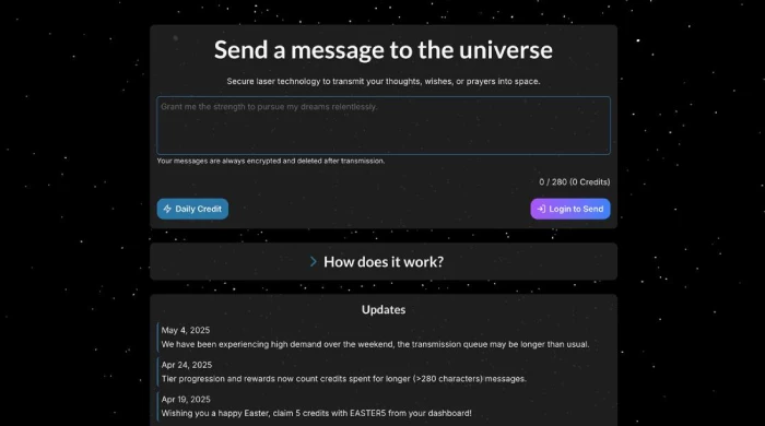 Необычный сервис для отправки зашифрованных посланий в космос